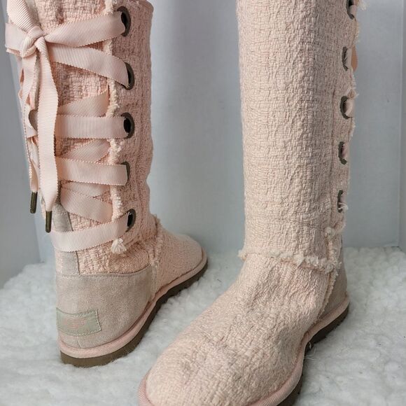 Ugg Heirloom Womens Boots Size 7 Apricot Lace Up Fabric Fashion Shoes - Picture 4 of 8